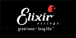 A black and white logo for elixir strings.